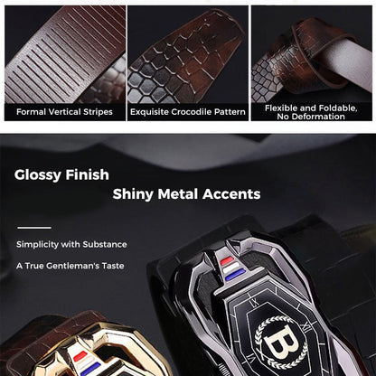 🐊Men‘s Crocodile-Pattern Belt – Automatic Buckle, Genuine Leather & Versatile 👔📦