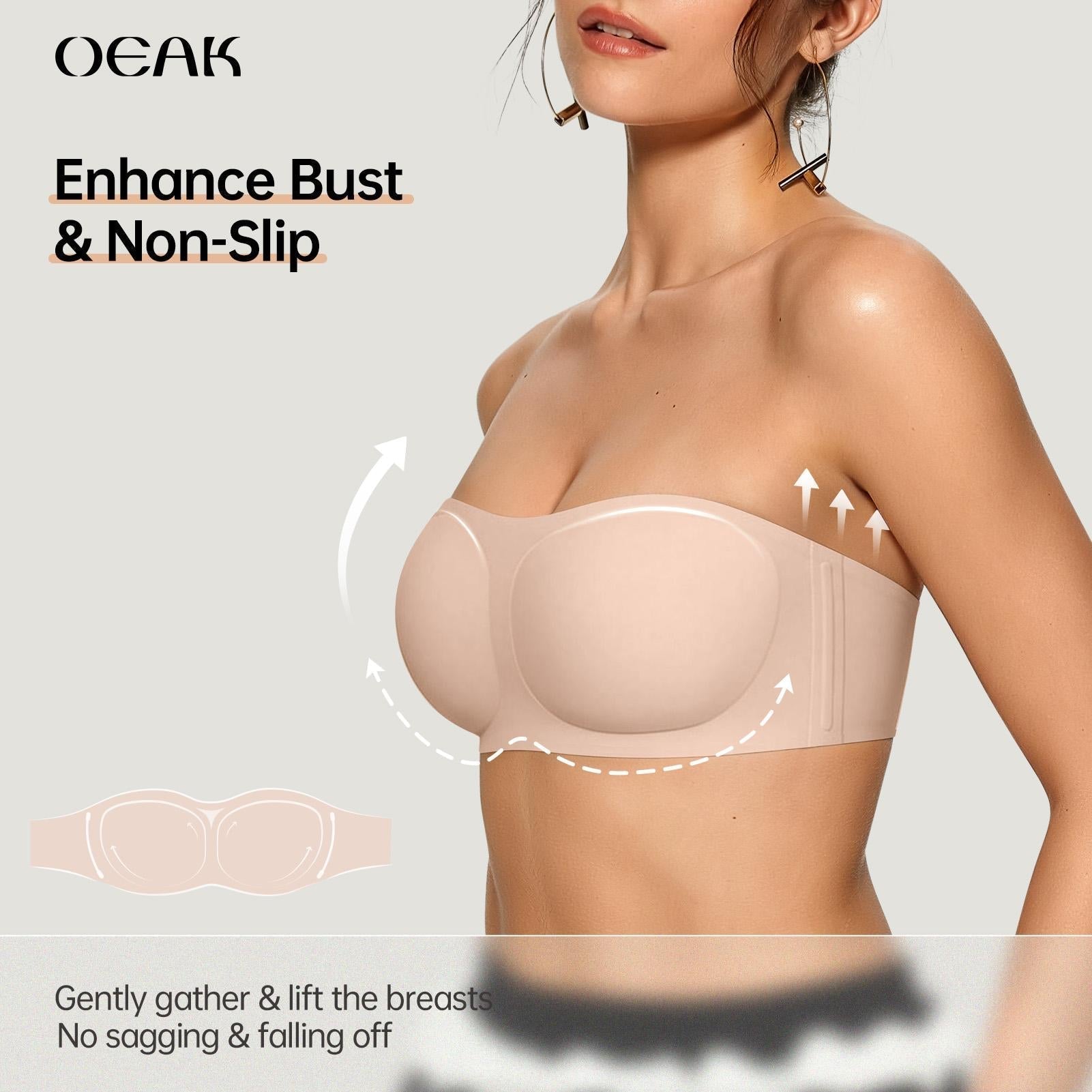 Strapless Push-Up Bra – 360° Non-slip, Wireless & Breathable. 🛡️✨