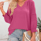 🔥Womens 3/4 Lantern Sleeve Casual V-Neck T-Shirts Pleated Loose Hollow-Out Blouse