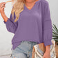🔥Womens 3/4 Lantern Sleeve Casual V-Neck T-Shirts Pleated Loose Hollow-Out Blouse