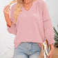 🔥Womens 3/4 Lantern Sleeve Casual V-Neck T-Shirts Pleated Loose Hollow-Out Blouse