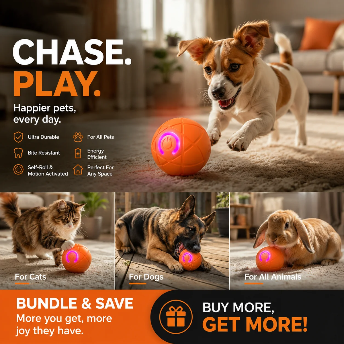 🐾 AUTO-BOUNCING SMART PET BALL WITH REMOTE CONTROL— 3 Interactive Modes | Chew-Resistant E-TPU | USB-C Rechargeable 🎾