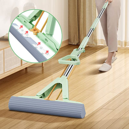 Absorbent Folding Squeeze Sponge Mop with Brush