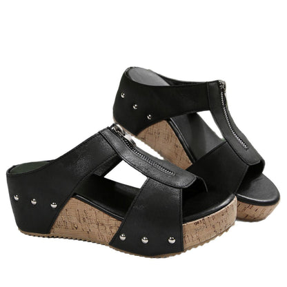 Women's Fashion Rivet Wedge Fish Mouth Thick Bottom Sandals