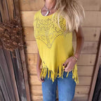 Solid Colour Short Sleeve T-shirt With Hot Print And Frayed Hem🌙