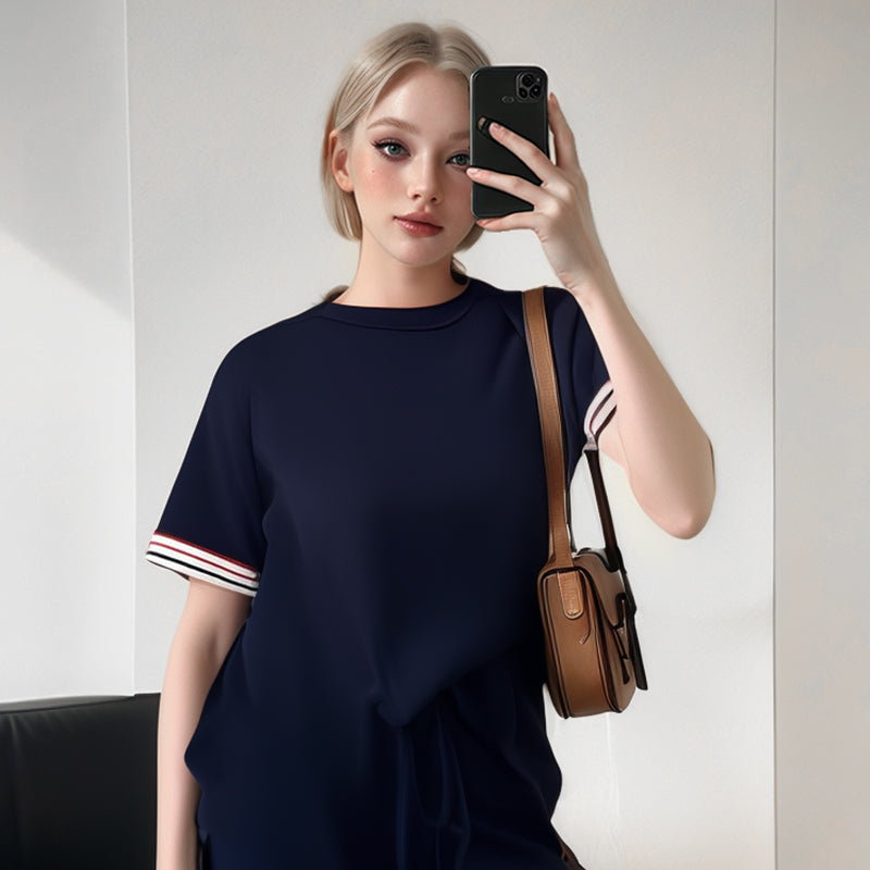 💖Side Stripe Short Sleeve T-Shirt & Wide Leg Joggers Set