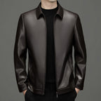 Men's Classic Leather Jacket with Zipper Front