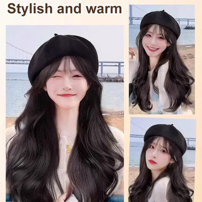 Versatile Beret Wig Set with Long Curly Hair（Great Sale⛄BUY 2 Get 10% OFF + Freeshipping）