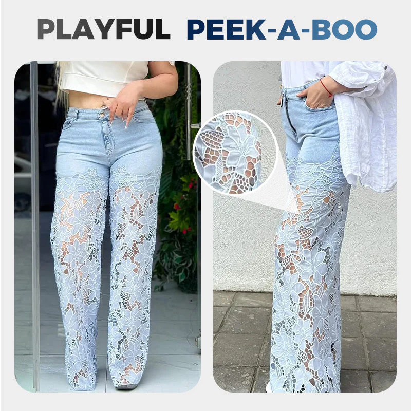 🌸🔥 Lace Spliced Jeans
