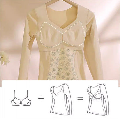 🥳2023 Brand New Fabric Women's Built-in Bra Thermal Underwear
