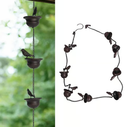 🔥Where Rain Meets Art – Decorative Rain Chain with Bird Bath Design
