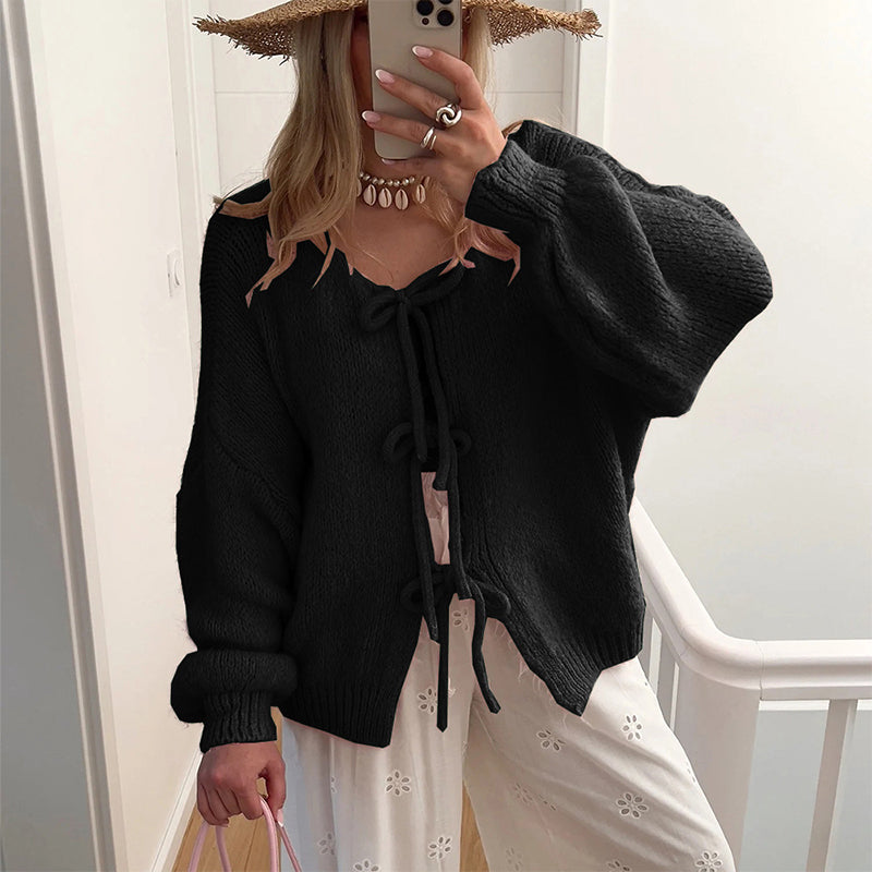 ✨Hot sale🔥Women's Long Sleeve Tie Front Knit Sweater