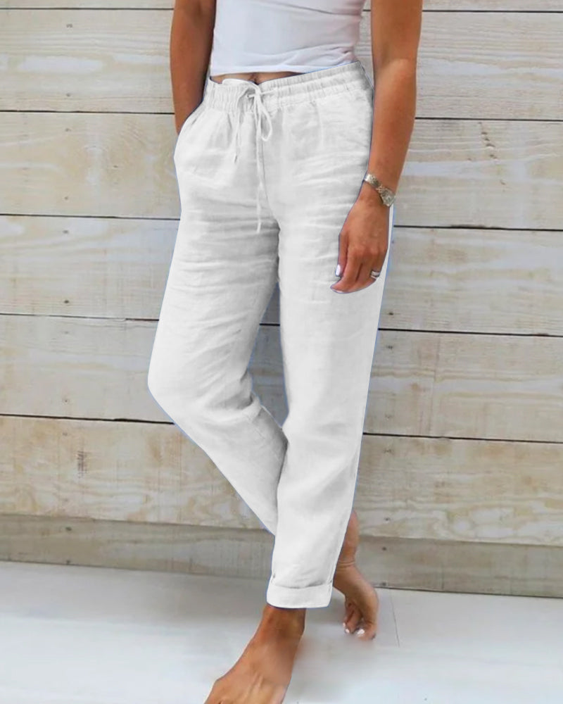 🌸Women's  Elastic Waist Cotton Linen Casual Pants