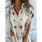 Loose-Fit Printed Short Sleeve Dress with Pockets