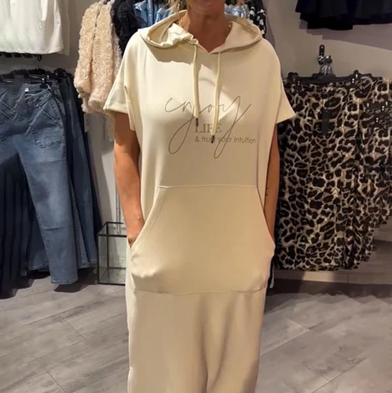 🔥Women’s Solid Short-Sleeve Hooded Long Dress