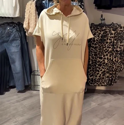 🔥Women’s Solid Short-Sleeve Hooded Long Dress