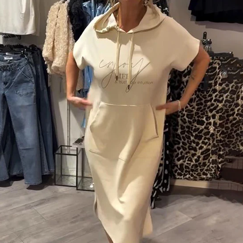 🔥Women’s Solid Short-Sleeve Hooded Long Dress
