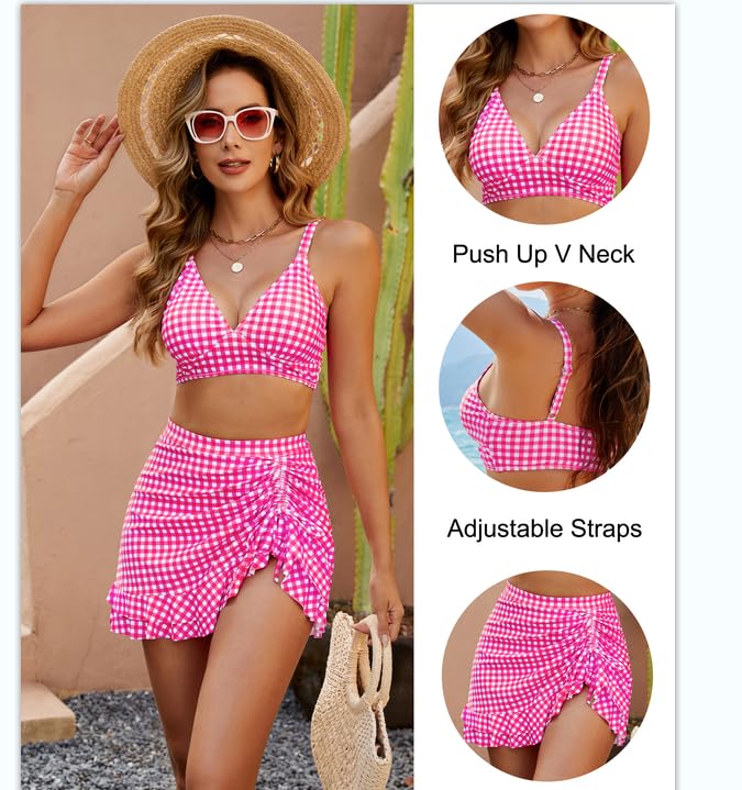Gingham High Waisted Tummy Control Bikini Sets👙