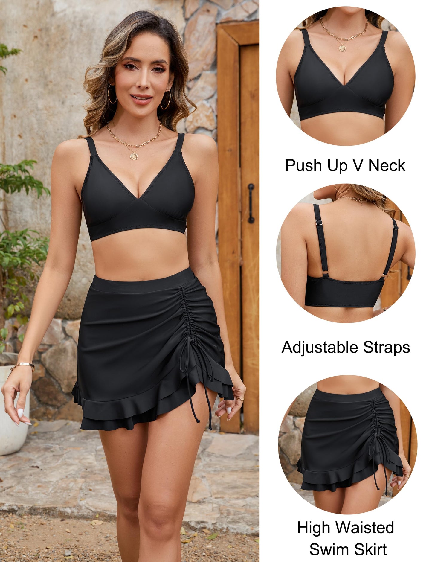 Gingham High Waisted Tummy Control Bikini Sets👙