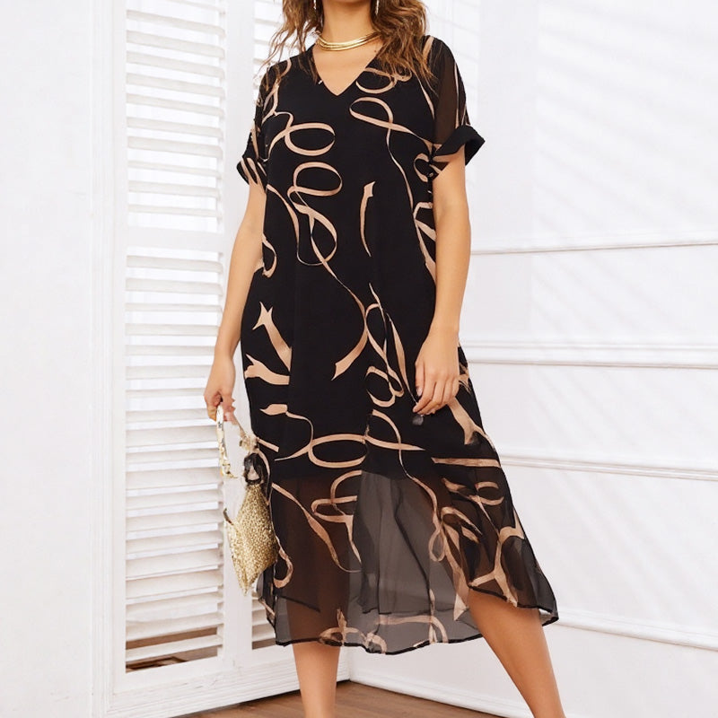 💝✨Flowy V-Neck Printed Long Dress