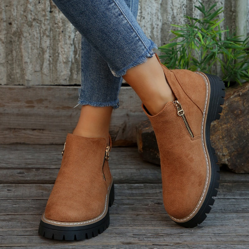 ✨Women's Round-Toe Ankle Boots with Side Zipper