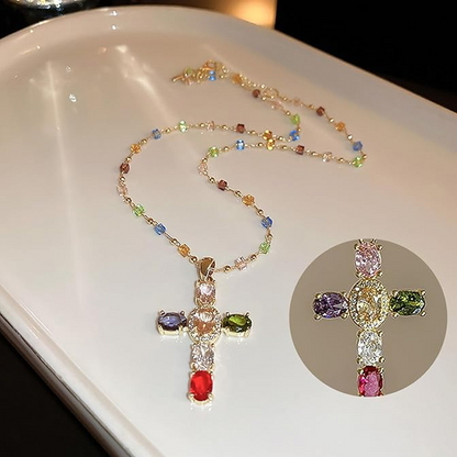 💜Colorful Rhinestone Cross Pendant Necklaces