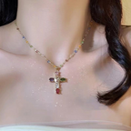 💜Colorful Rhinestone Cross Pendant Necklaces