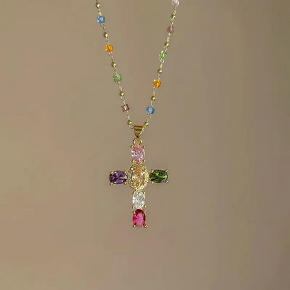 💜Colorful Rhinestone Cross Pendant Necklaces