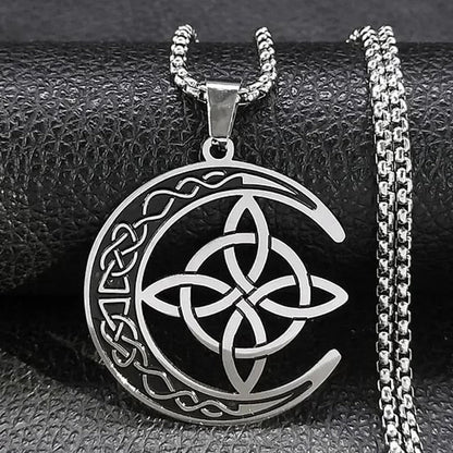 🌙 BUY 1 GET 1 FREE! 🔥 Celtic Moon Pendant Necklace - Stainless Steel & Adjustable Chain, Perfect Unisex Gift for Any Occasion ✨