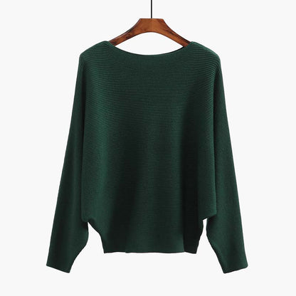 Women's Boat Neck Dolman Sleeve Ribbed Knitted Sweaters