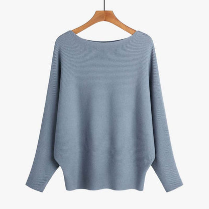Women's Boat Neck Dolman Sleeve Ribbed Knitted Sweaters