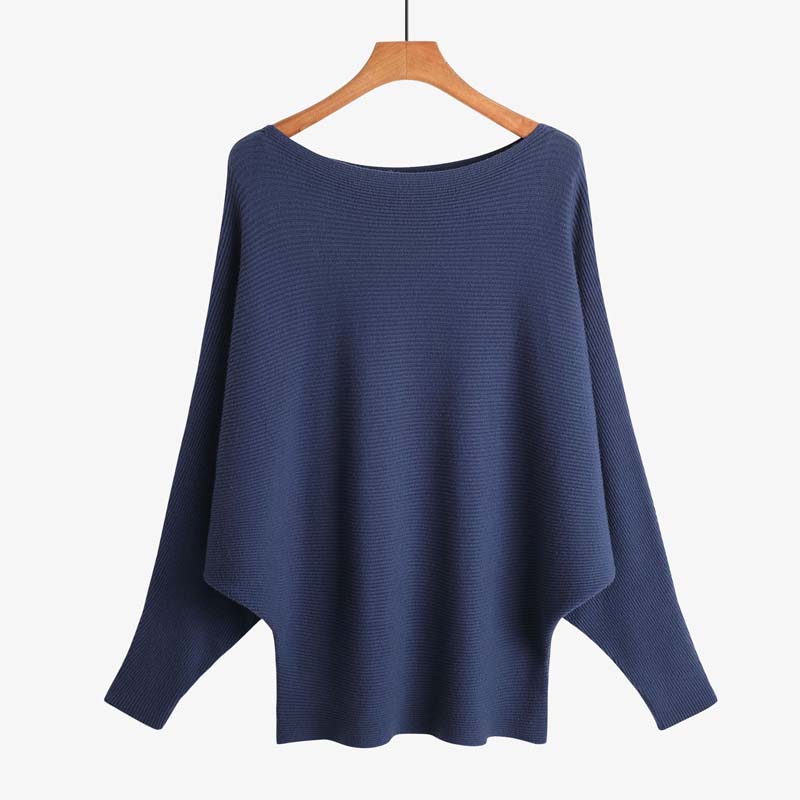 Women's Boat Neck Dolman Sleeve Ribbed Knitted Sweaters
