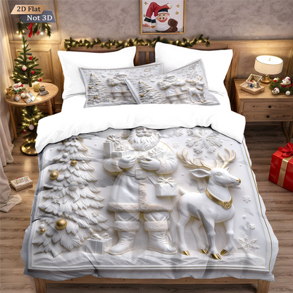 ✨ Festive Christmas 3-Piece Duvet Cover Set - Soft Brushed Polyester with Holiday Patterns for Cozy Seasonal Decor 🛏️❤️