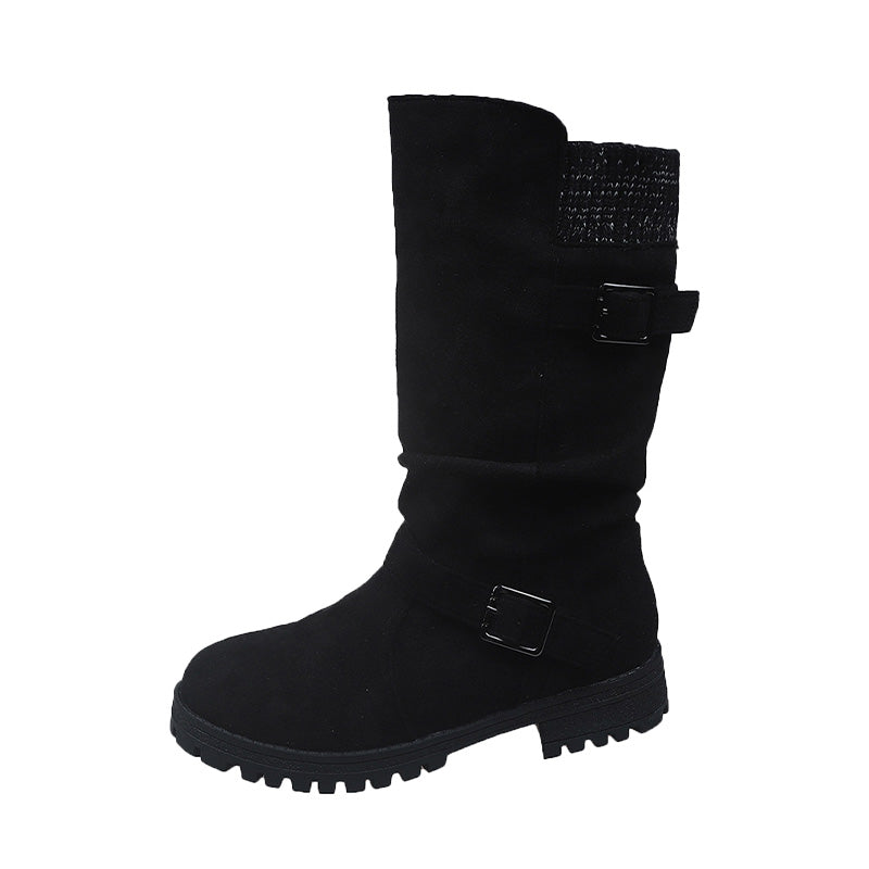 👢 Pull On & Go | Women's Slouchy Faux Suede Mid-Calf Boots