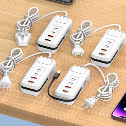 ⚡ Multi-Function Fast Charger 2PD + 2USB! 🔌📱 66W, Built-in Type-C Cable, Safely Charges 4 Devices Simultaneously