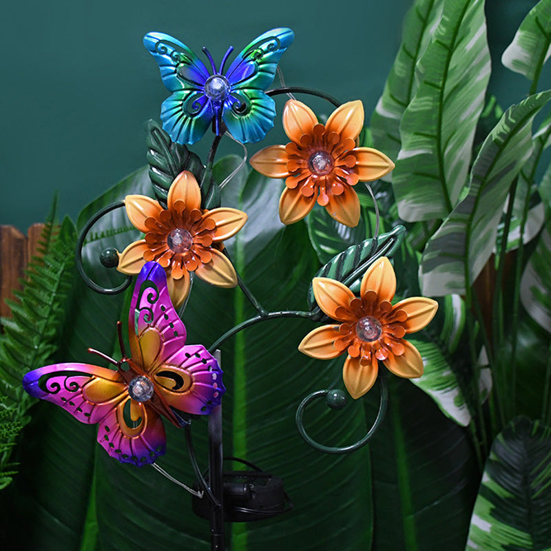 Colorful Butterfly & Flower Outdoor Solar Garden Light