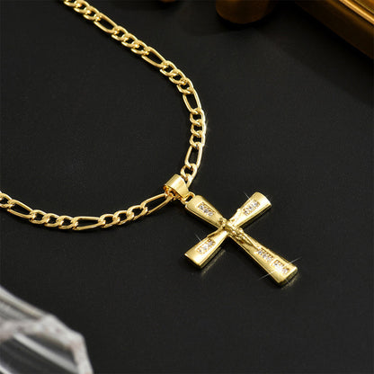 ✝️ Gold Crucifix Necklace – Detailed INRI Motif, Adjustable Figaro Chain & Hypoallergenic Finish 💛