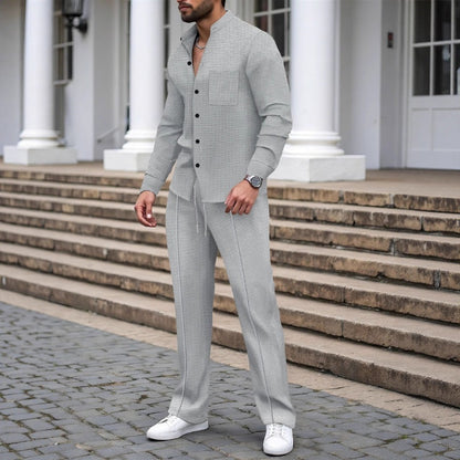 ⏳Time-Limited Special⏰Men’s Casual Waffle Shirt Pants 2-Piece Set