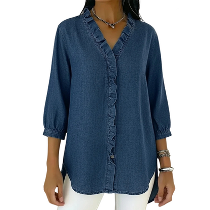 Women's Casual Ruffle V-Neck Shirt | Soft, Breathable & Flattering High-Low Hem ✨