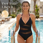 Halter Neck One-Piece Swimsuit with Mesh Panels