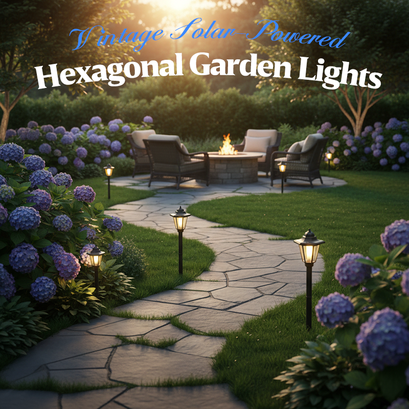Vintage Solar-Powered Hexagonal Garden Lights