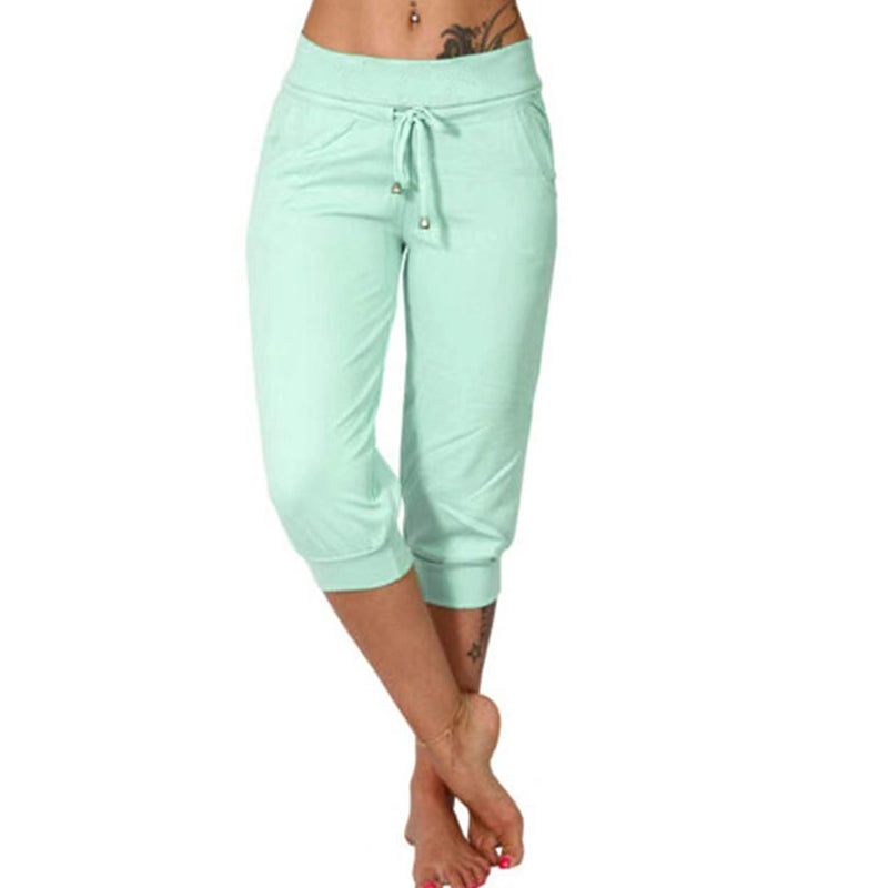 Drawstring Waist Cropped Sweatpants – Soft Polyester, Capri-Length & Side Pockets