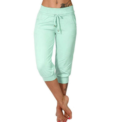 Drawstring Waist Cropped Sweatpants – Soft Polyester, Capri-Length & Side Pockets
