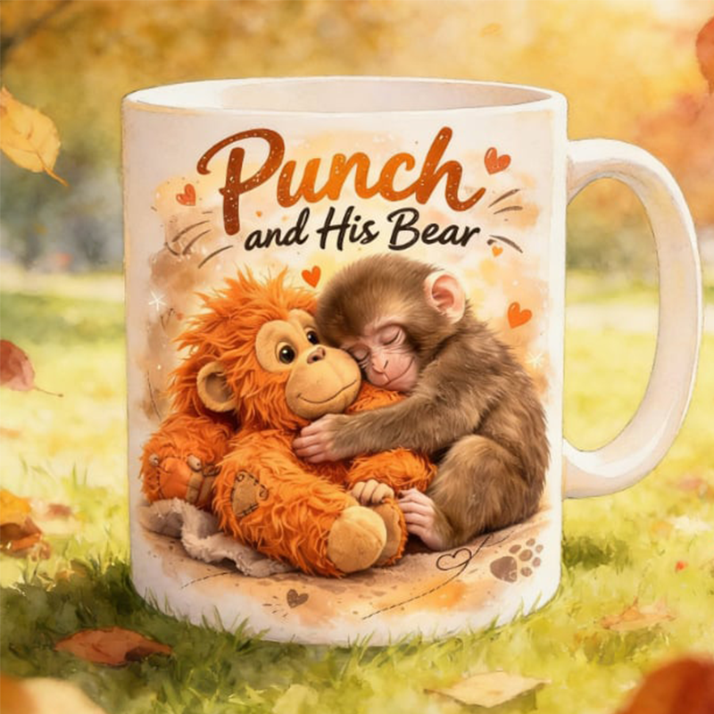"Punch and His Bear" Cute Monkey Ceramic Mug☕🐒