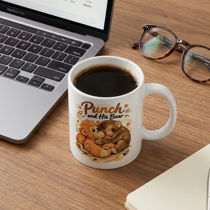 "Punch and His Bear" Cute Monkey Ceramic Mug☕🐒
