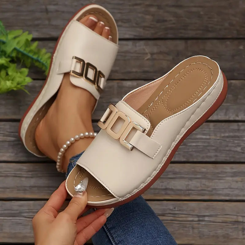 Artificial Leather Open Toe Slippers