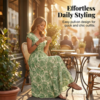 👗 Women's V-Neck Floral Smocked Maxi Dress – Elegant, Bohemian, Lightweight 🦋