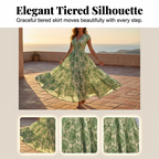 👗 Women's V-Neck Floral Smocked Maxi Dress – Elegant, Bohemian, Lightweight 🦋