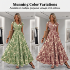 👗 Women's V-Neck Floral Smocked Maxi Dress – Elegant, Bohemian, Lightweight 🦋