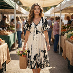 💥Soft Botanical Print V-Neck Midi Dress – Elegant, Lightweight & All-Match